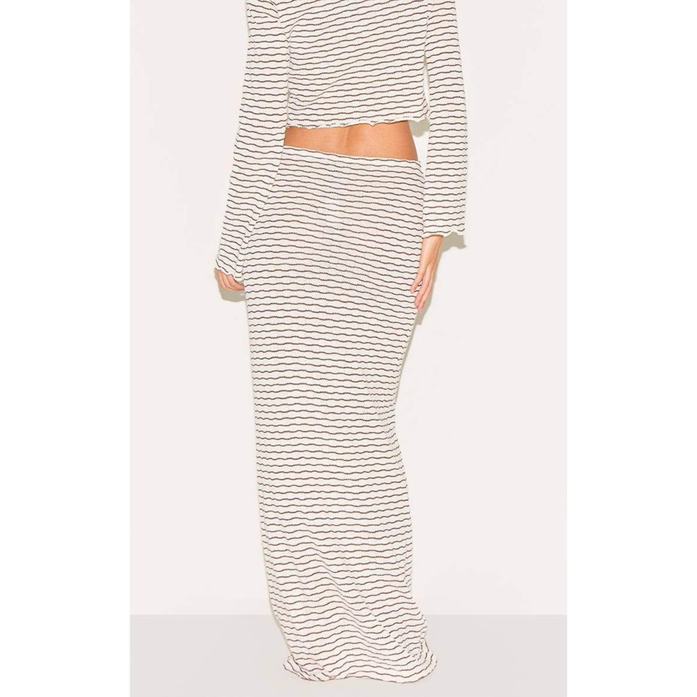 PrettyLittleThing Striped Cardigan and Maxi Skirt Set Chocolate Brown Cream US 6 - Picture 7 of 16